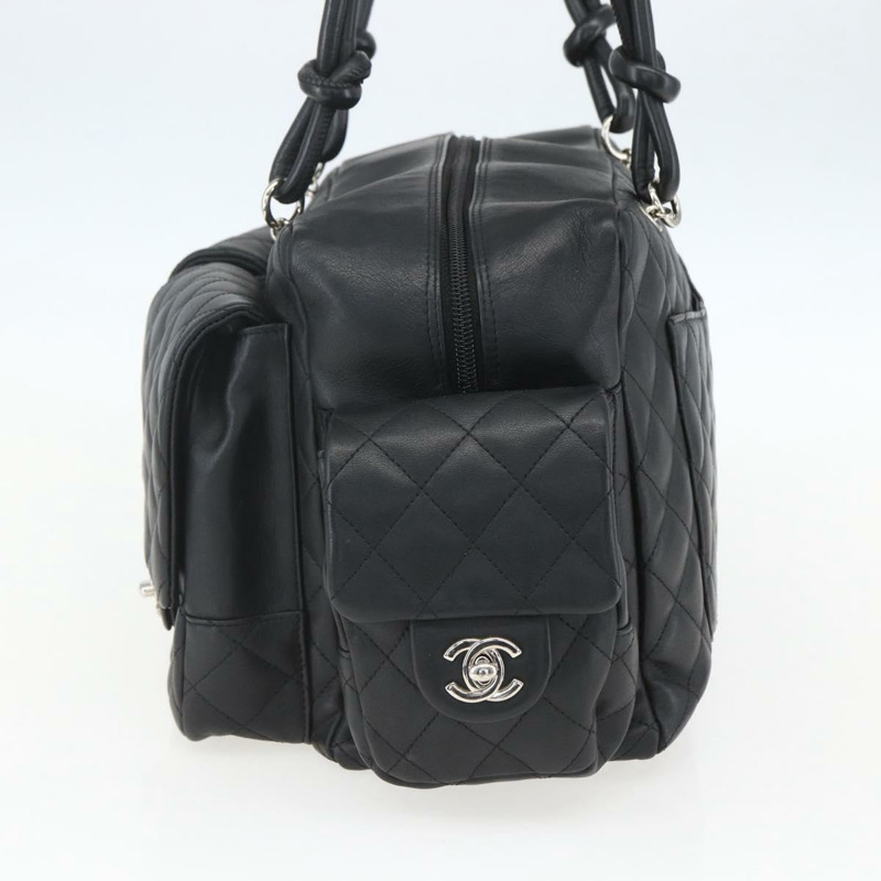 【日本直送】香奈兒 (CHANEL) Matelasse Cambon 系列手提包，小牛皮材質，黑色，銀色雙C標誌，貨號 157393SM-3