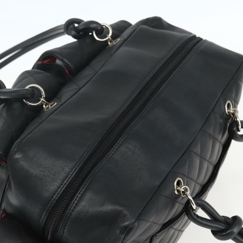 【日本直送】香奈兒 (CHANEL) Matelasse Cambon 系列手提包，小牛皮材質，黑色，銀色雙C標誌，貨號 157393SM-5