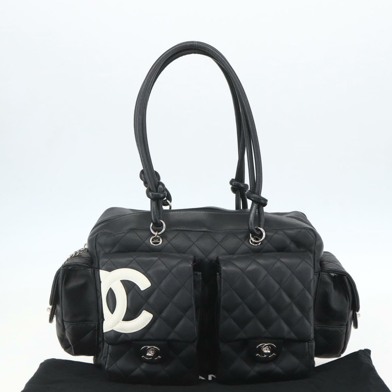 【日本直送】香奈兒 (CHANEL) Matelasse Cambon 系列手提包，小牛皮材質，黑色，銀色雙C標誌，貨號 157393SM-11