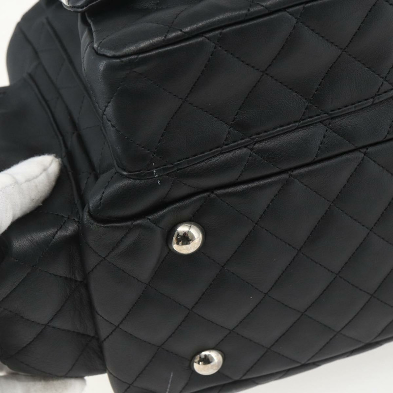 【日本直送】香奈兒 (CHANEL) Matelasse Cambon 系列手提包，小牛皮材質，黑色，銀色雙C標誌，貨號 157393SM-13