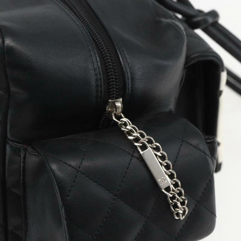 【日本直送】香奈兒 (CHANEL) Matelasse Cambon 系列手提包，小牛皮材質，黑色，銀色雙C標誌，貨號 157393SM-16