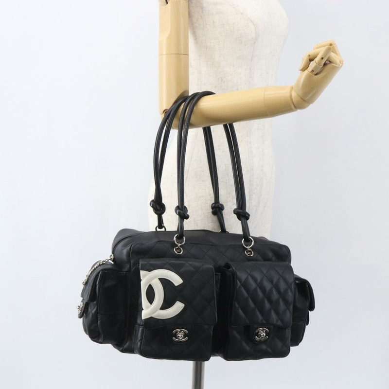 【日本直送】香奈兒 (CHANEL) Matelasse Cambon 系列手提包，小牛皮材質，黑色，銀色雙C標誌，貨號 157393SM-25