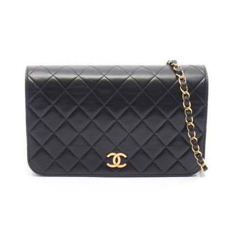 香奈兒 (CHANEL) 絎縫全蓋鏈條肩背包，羊皮材質，黑色，金色五金，二手 CC
