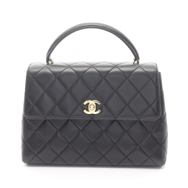 香奈兒 (CHANEL) 絎縫羊皮手提包 黑色金色五金 二手 女士 Coco CC-0