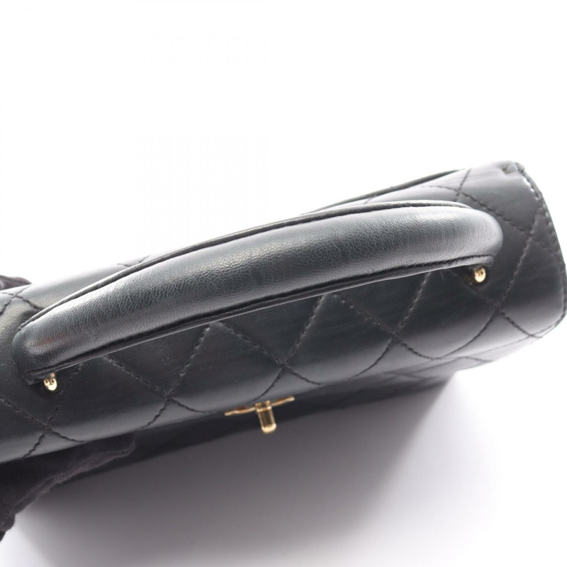 香奈兒 (CHANEL) 絎縫羊皮手提包 黑色金色五金 二手 女士 Coco CC-9