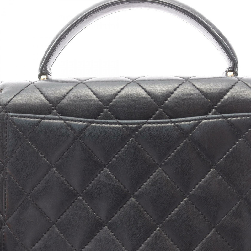 香奈兒 (CHANEL) 絎縫羊皮手提包 黑色金色五金 二手 女士 Coco CC-12