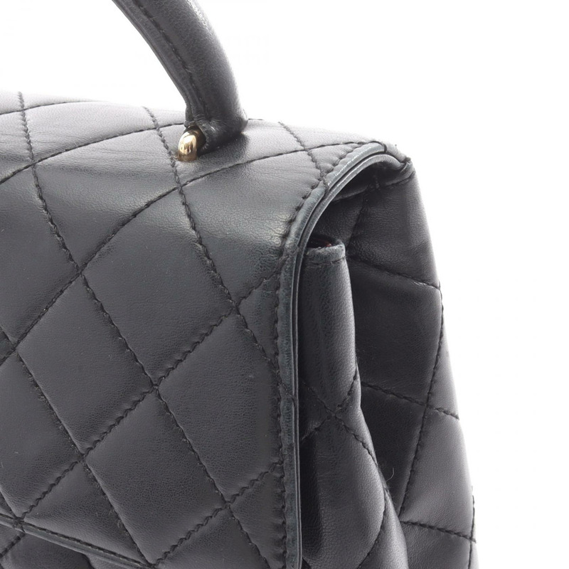 香奈兒 (CHANEL) 絎縫羊皮手提包 黑色金色五金 二手 女士 Coco CC-14
