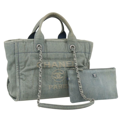 香奈兒鏈 Deauville 手提包 牛仔藍 CC Auth ka852V