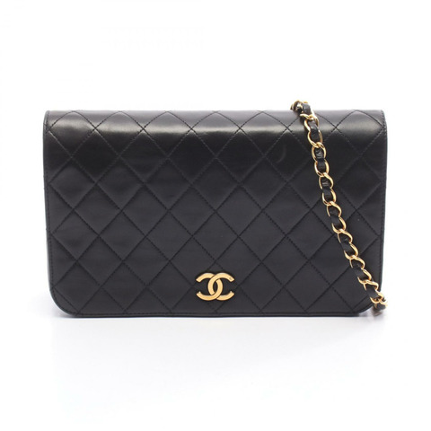 香奈兒 (CHANEL) 絎縫全蓋鏈條肩背包，羊皮材質，黑色，金色五金，二手 CC