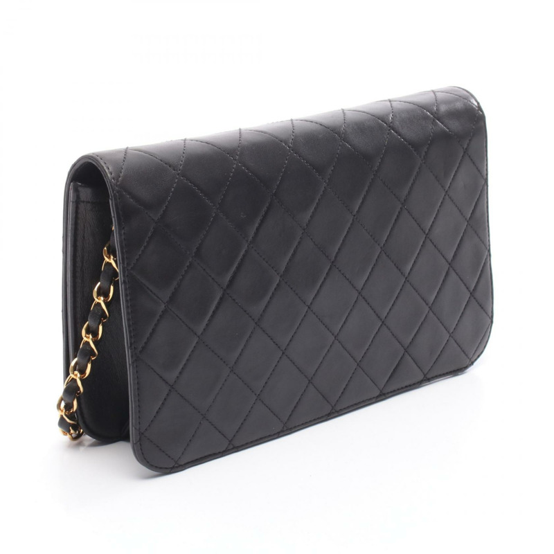 香奈兒 (CHANEL) 絎縫全蓋鏈條肩背包，羊皮材質，黑色，金色五金，二手 CC-1