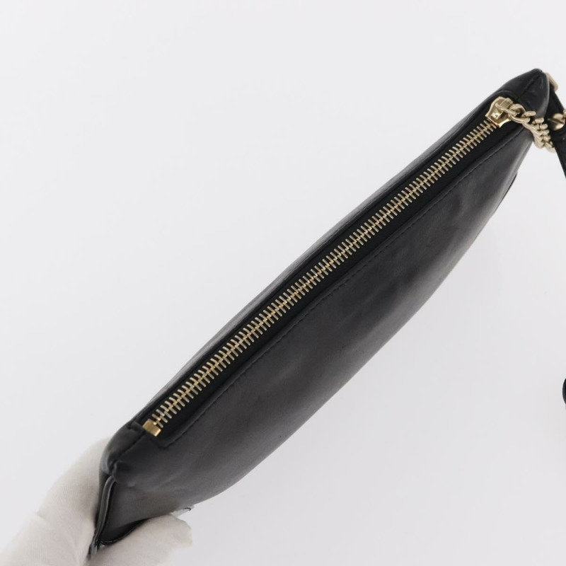 【日本直送】香奈兒山茶花手拿包，羊皮材質，黑色銀色雙C標誌，正品編號BA9202V-5