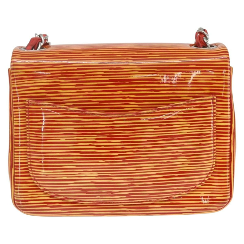 【日本直送】香奈兒鏈條單背包 漆皮 橘色 銀色 CC 標誌 Auth 157394V-1