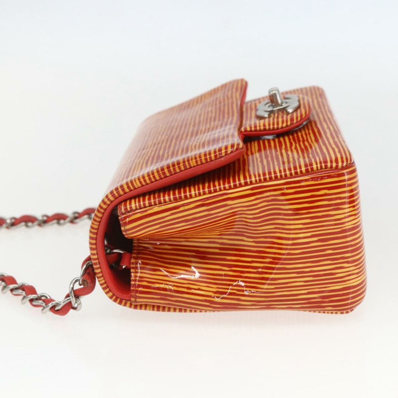 【日本直送】香奈兒鏈條單背包 漆皮 橘色 銀色 CC 標誌 Auth 157394V-2