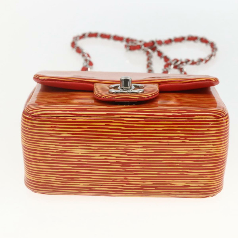 【日本直送】香奈兒鏈條單背包 漆皮 橘色 銀色 CC 標誌 Auth 157394V-4