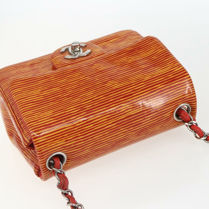 【日本直送】香奈兒鏈條單背包 漆皮 橘色 銀色 CC 標誌 Auth 157394V-5