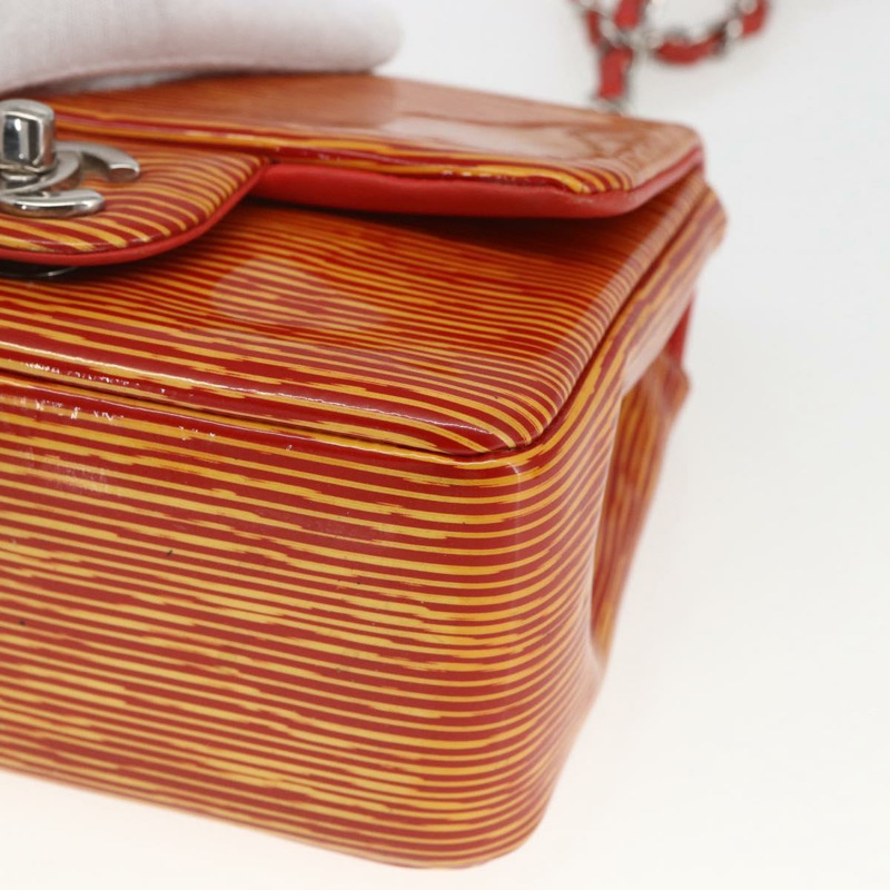 【日本直送】香奈兒鏈條單背包 漆皮 橘色 銀色 CC 標誌 Auth 157394V-8