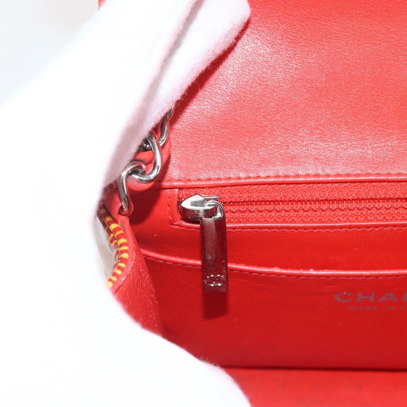 【日本直送】香奈兒鏈條單背包 漆皮 橘色 銀色 CC 標誌 Auth 157394V-17