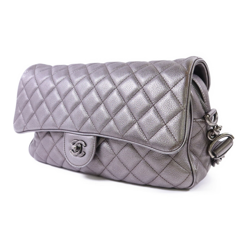 CHANEL 牛皮皮革Chain Shoulder銀扣鏈帶肩背袋-2