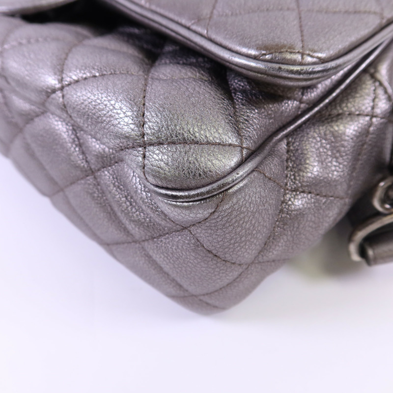 CHANEL 牛皮皮革Chain Shoulder銀扣鏈帶肩背袋-12