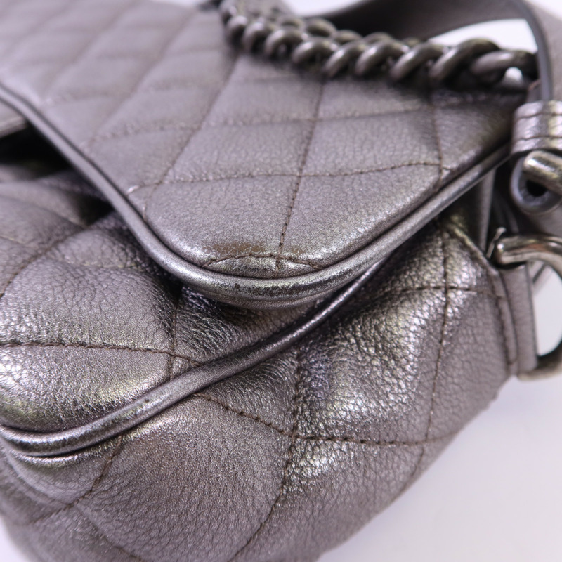 CHANEL 牛皮皮革Chain Shoulder銀扣鏈帶肩背袋-16