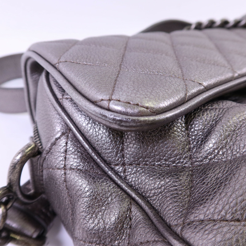 CHANEL 牛皮皮革Chain Shoulder銀扣鏈帶肩背袋-17