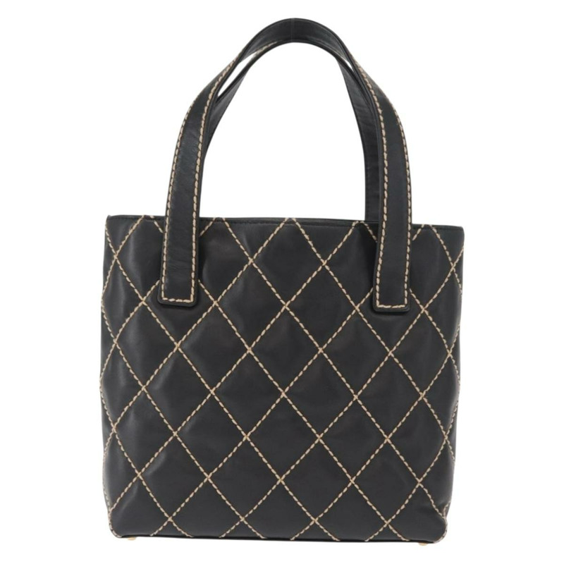 【日本直送】香奈兒 (CHANEL) 野性縫線托特包，羊皮材質，黑色，金色雙C標誌，正品編號 158675SAV-1