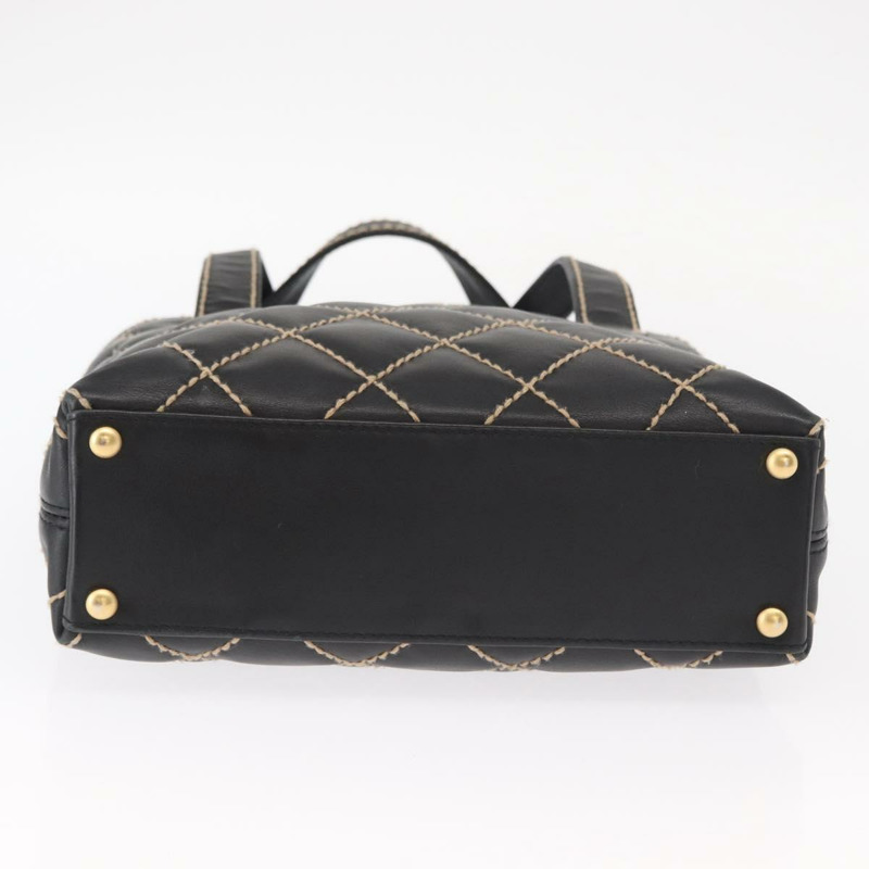 【日本直送】香奈兒 (CHANEL) 野性縫線托特包，羊皮材質，黑色，金色雙C標誌，正品編號 158675SAV-4