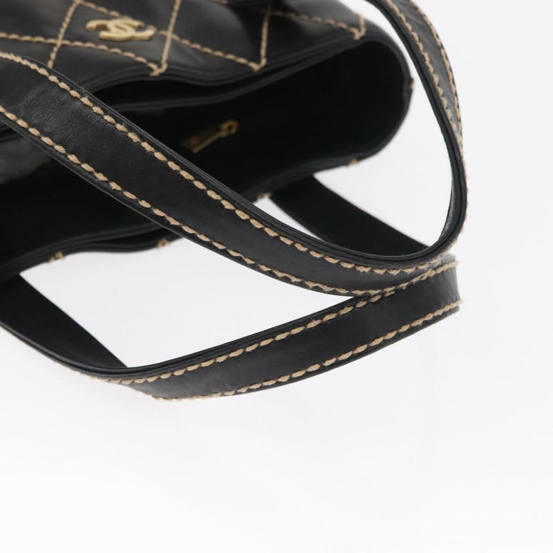 【日本直送】香奈兒 (CHANEL) 野性縫線托特包，羊皮材質，黑色，金色雙C標誌，正品編號 158675SAV-6