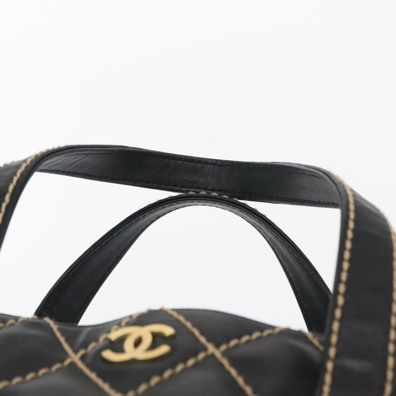 【日本直送】香奈兒 (CHANEL) 野性縫線托特包，羊皮材質，黑色，金色雙C標誌，正品編號 158675SAV-13