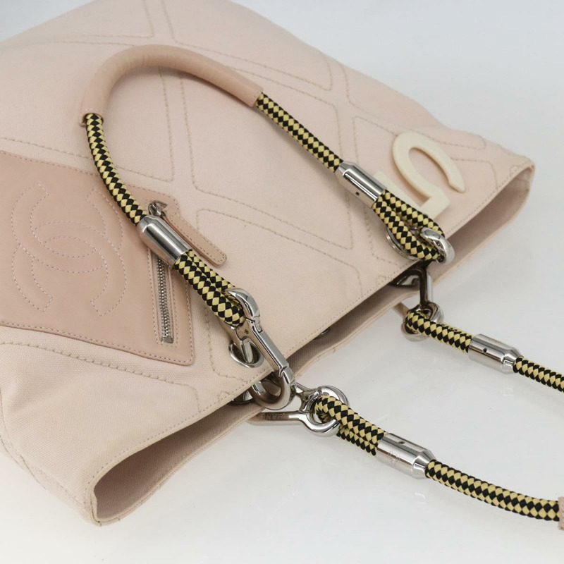 【日本直送】香奈兒帆布托特包 粉紅色 銀色 CC 標誌 Auth 157397V-5