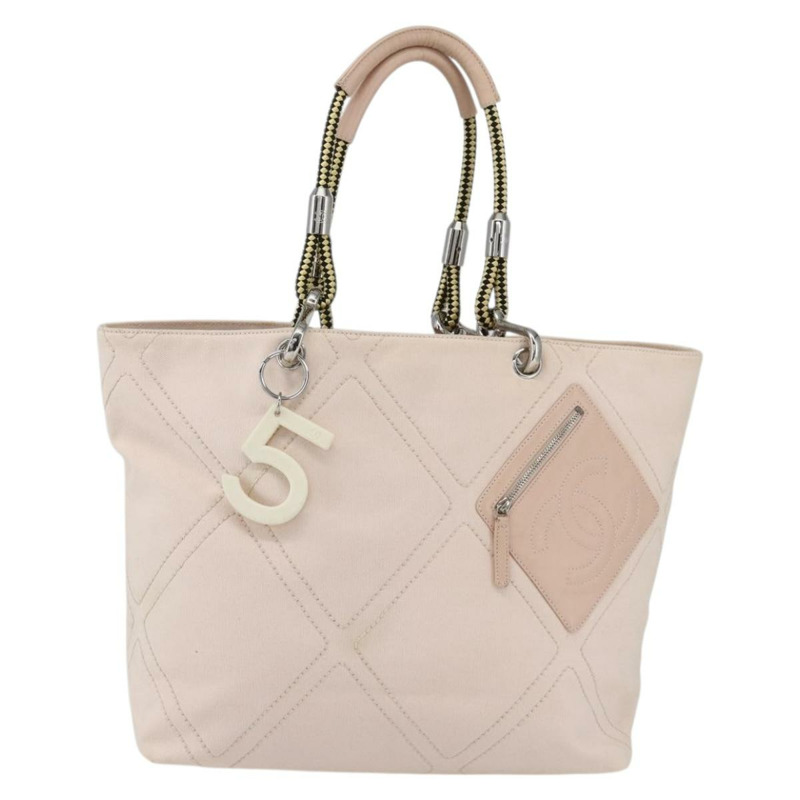 【日本直送】香奈兒帆布托特包 粉紅色 銀色 CC 標誌 Auth 157397V-12