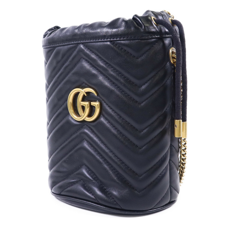 GUCCI 皮革GG Marmont Bucket金扣鏈帶肩背袋-2