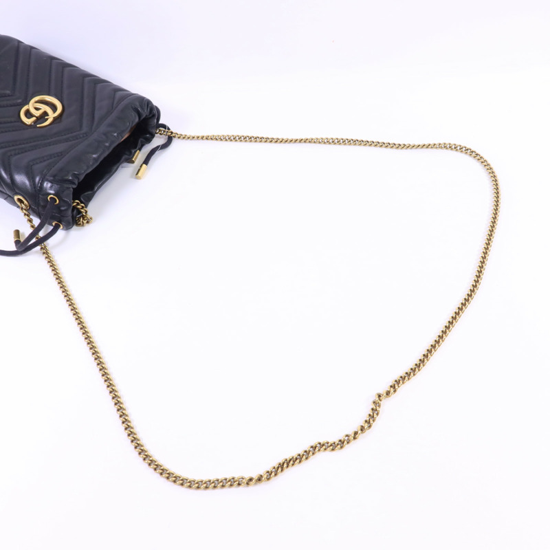 GUCCI 皮革GG Marmont Bucket金扣鏈帶肩背袋-4