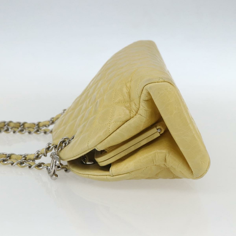 【日本直送】香奈兒 Mademoiselle 鏈條肩背包 小牛皮 黃色 銀色 CC 標誌 Auth 158678V-2