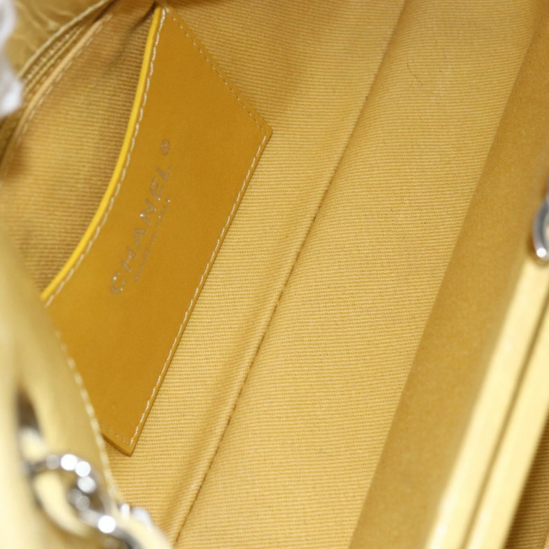【日本直送】香奈兒 Mademoiselle 鏈條肩背包 小牛皮 黃色 銀色 CC 標誌 Auth 158678V-10
