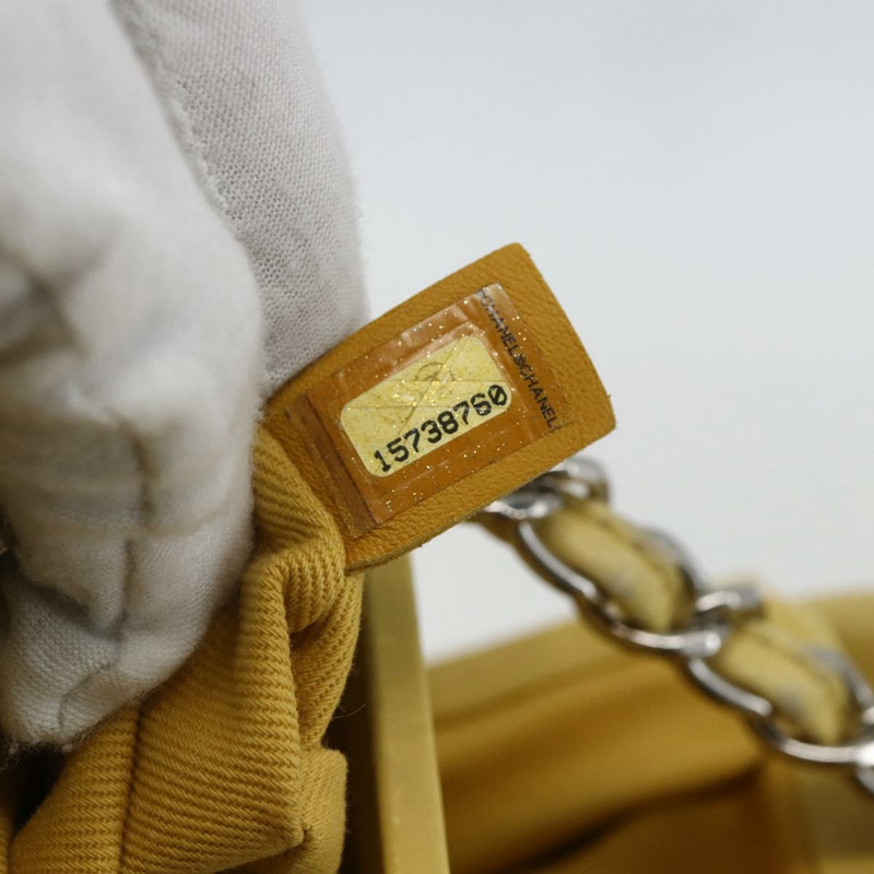 【日本直送】香奈兒 Mademoiselle 鏈條肩背包 小牛皮 黃色 銀色 CC 標誌 Auth 158678V-11