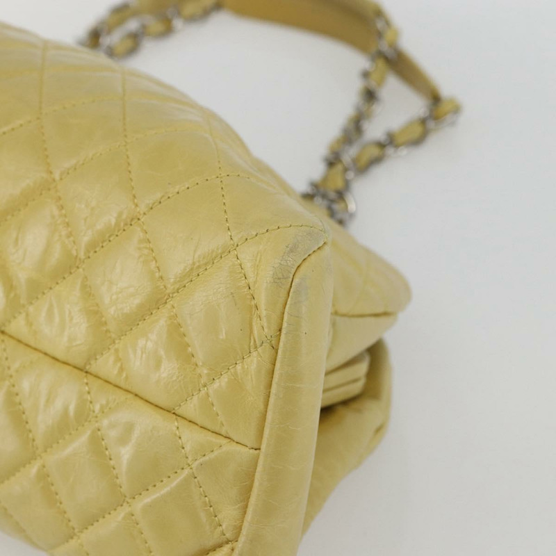 【日本直送】香奈兒 Mademoiselle 鏈條肩背包 小牛皮 黃色 銀色 CC 標誌 Auth 158678V-13