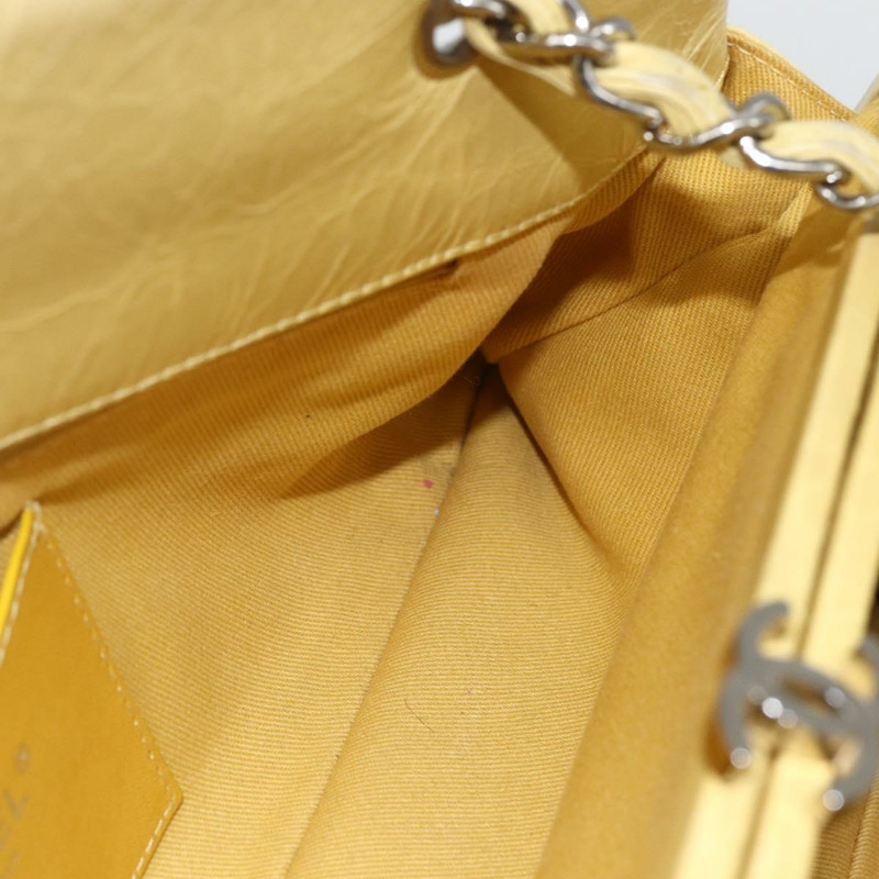 【日本直送】香奈兒 Mademoiselle 鏈條肩背包 小牛皮 黃色 銀色 CC 標誌 Auth 158678V-18