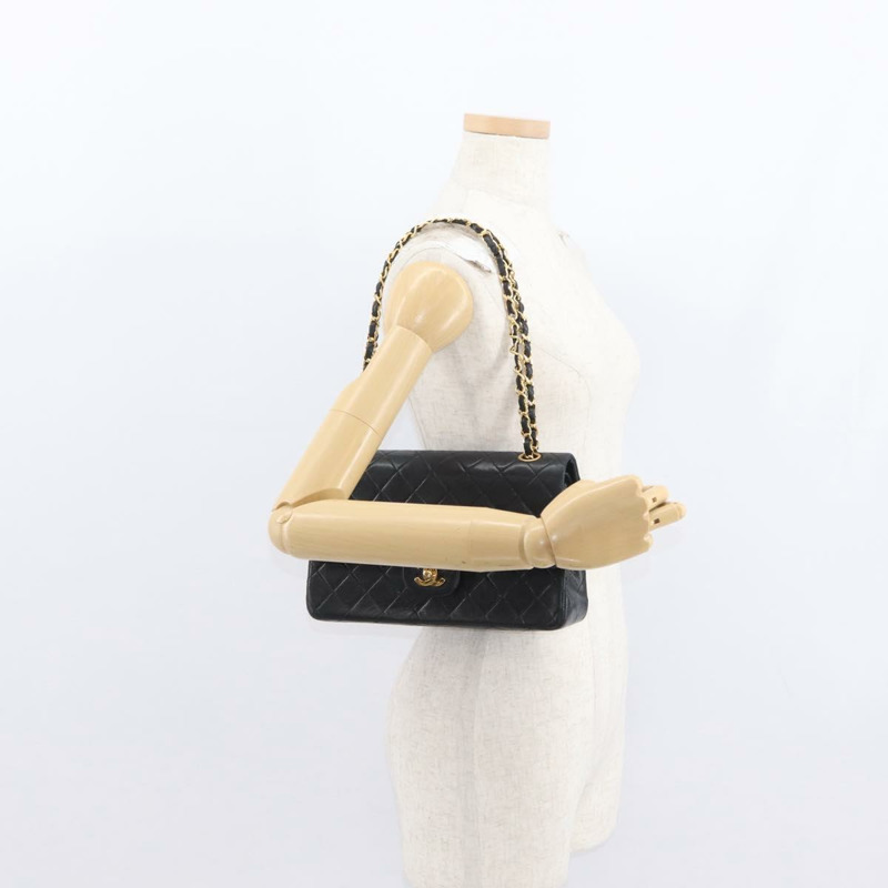 【日本直送】香奈兒 Matelasse 25 鏈條肩背包，羊皮材質，黑色，金色雙C標誌，正品編號 158907SAM-29