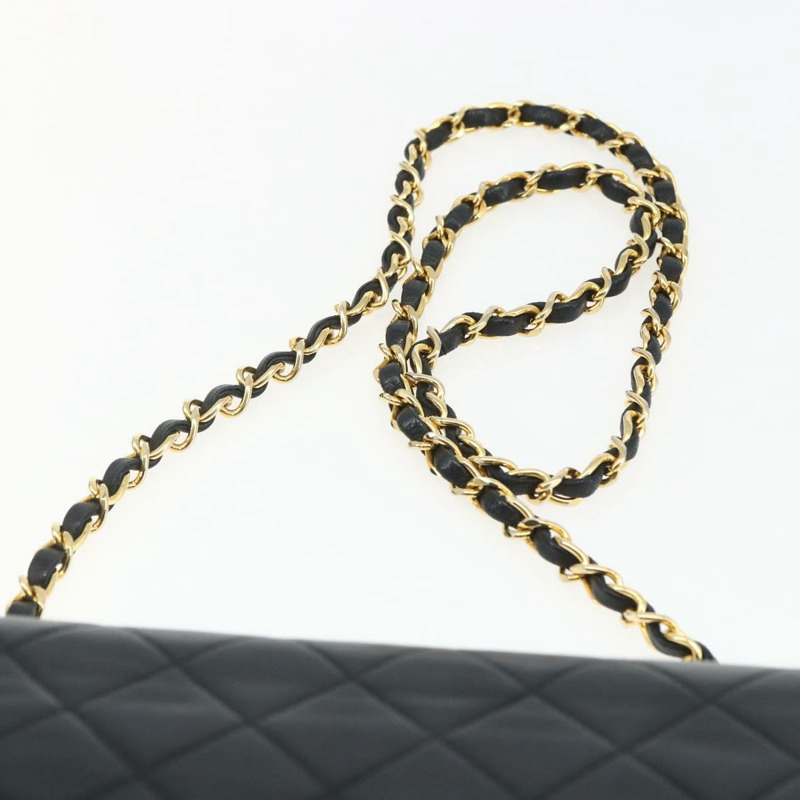 【日本直送】香奈兒 (CHANEL) 絎縫鏈條肩背包，羊皮材質，黑色，金色雙C標誌，正品編號 158000SAV-7