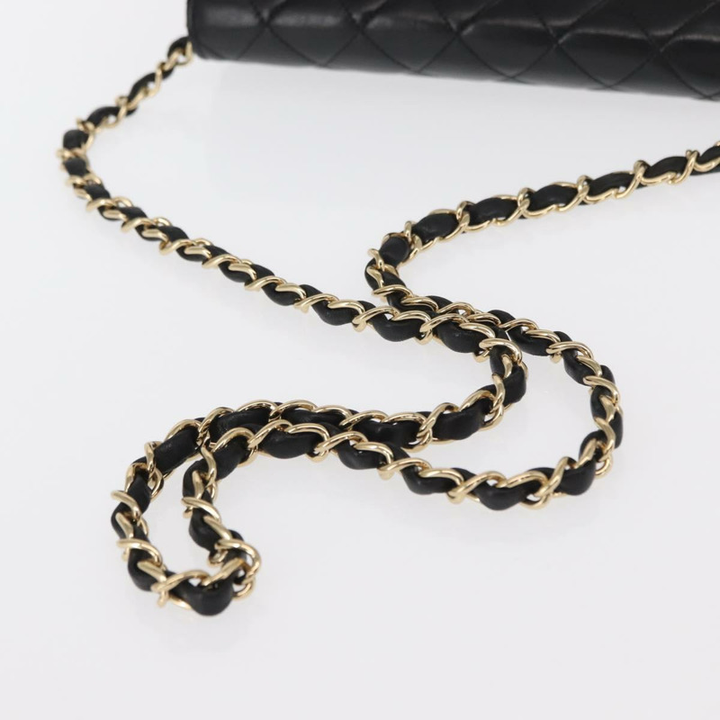 【日本直送】香奈兒 (CHANEL) 絎縫鏈條肩背包，羊皮材質，黑色，金色雙C標誌，正品編號 157999SAV-6