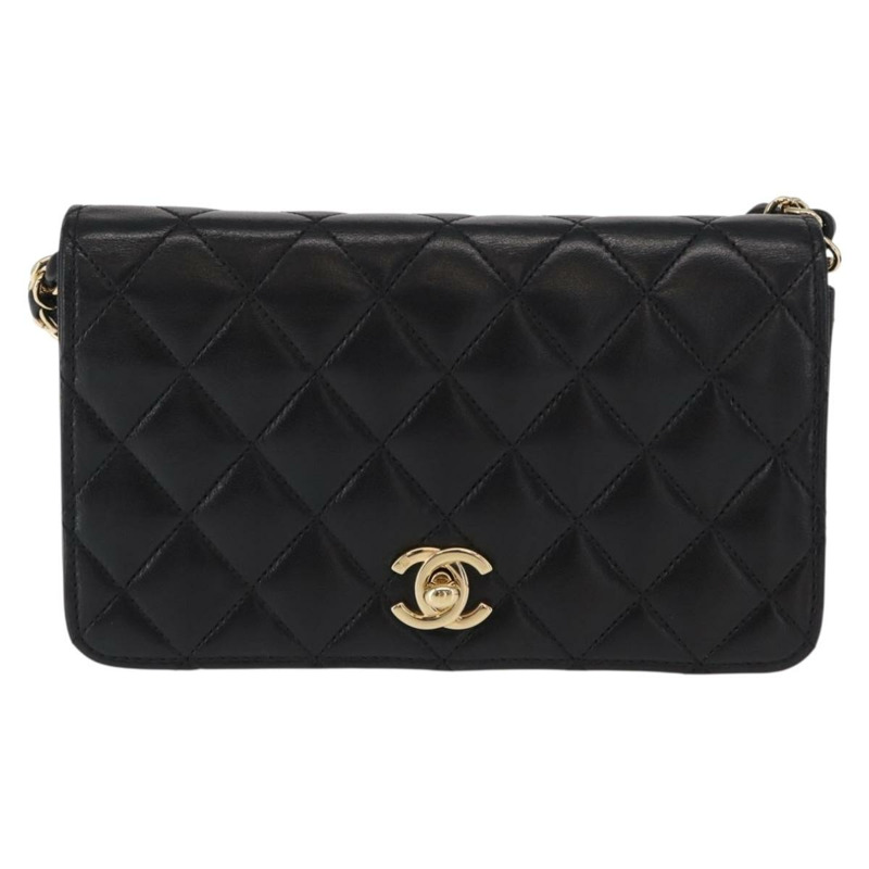 【日本直送】香奈兒 (CHANEL) 絎縫鏈條肩背包，羊皮材質，黑色，金色雙C標誌，正品編號 157999SAV-12