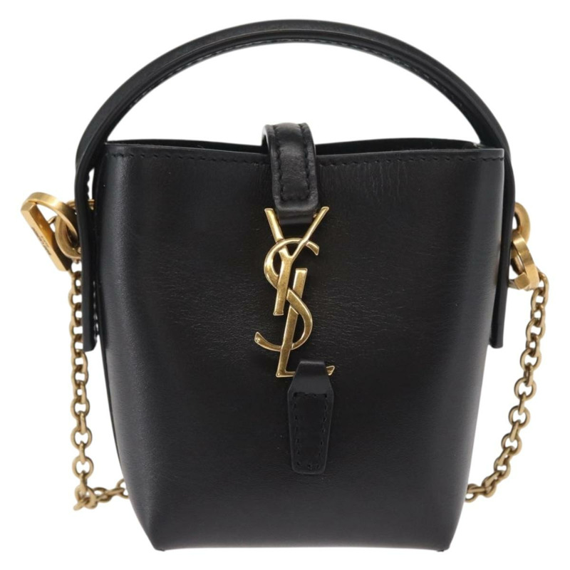 【日本直送】SAINT LAURENT 迷你手提包 皮革 黑色 金色 正品 154229SM-12
