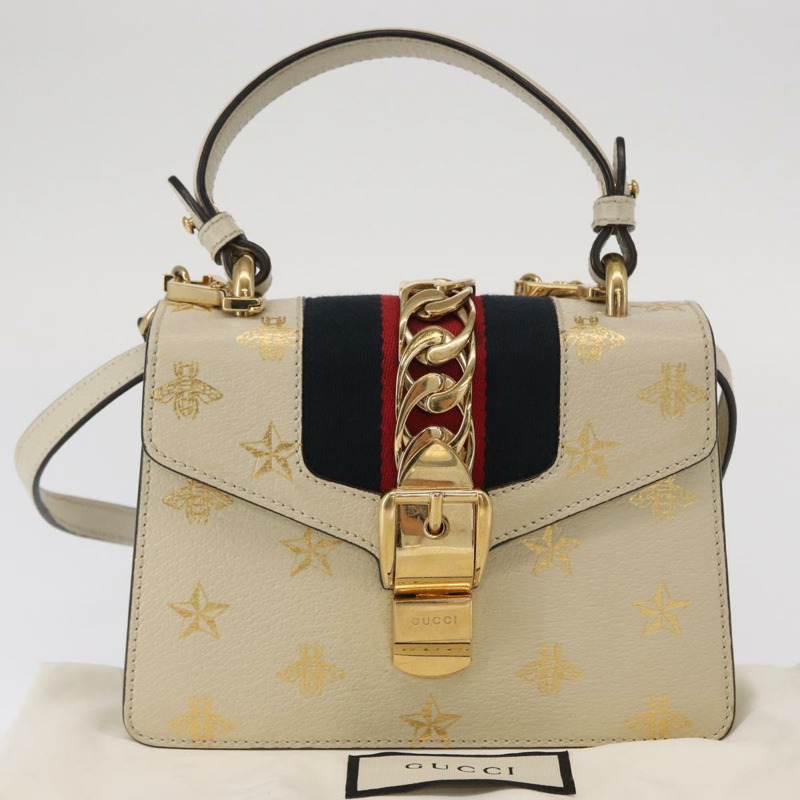 【日本直送】GUCCI Silvi Sherry Line 手提包 皮革 兩用 米色 金色 470270 正品 bs31644-11
