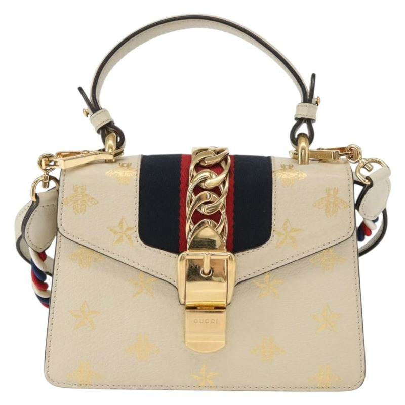 【日本直送】GUCCI Silvi Sherry Line 手提包 皮革 兩用 米色 金色 470270 正品 bs31644-12