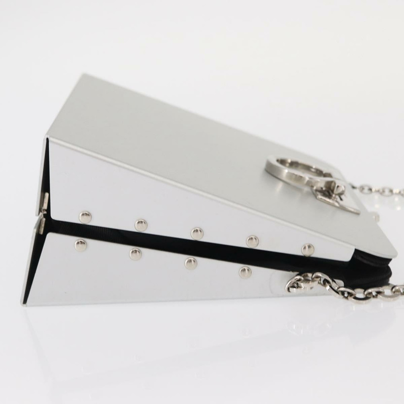 【日本直送】Salvatore Ferragamo Chain Gancini Bag Stainless Steel Silver Auth 156983V-2