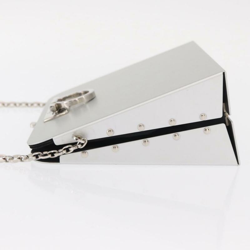 【日本直送】Salvatore Ferragamo Chain Gancini Bag Stainless Steel Silver Auth 156983V-3