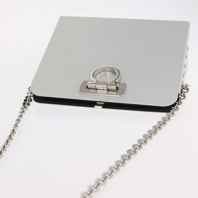 【日本直送】Salvatore Ferragamo Chain Gancini Bag Stainless Steel Silver Auth 156983V-5