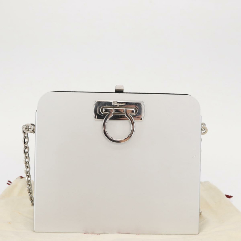 【日本直送】Salvatore Ferragamo Chain Gancini Bag Stainless Steel Silver Auth 156983V-11