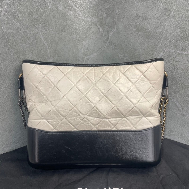 CHANEL 黑白拼色牛皮流浪包 28cm-1